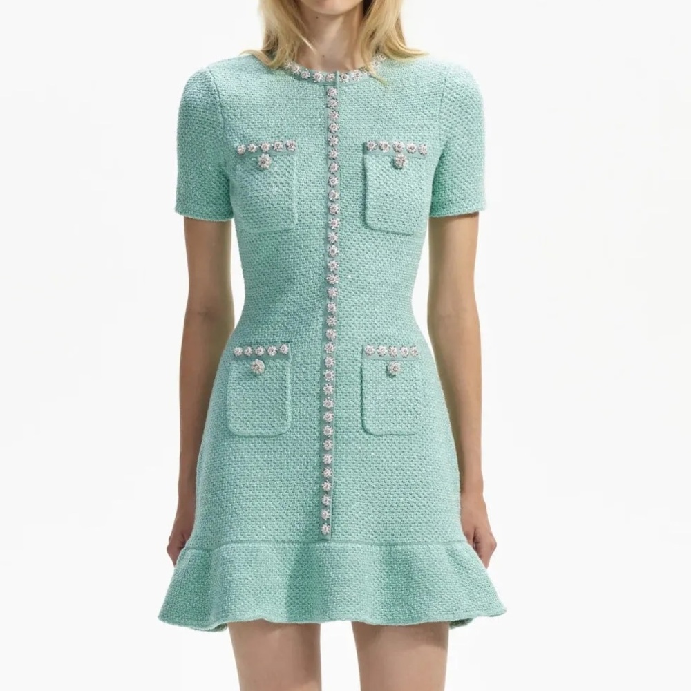 Self-Portrait Mint Green Tweed Mini Dress Size XS NWT - Picture 2 of 5